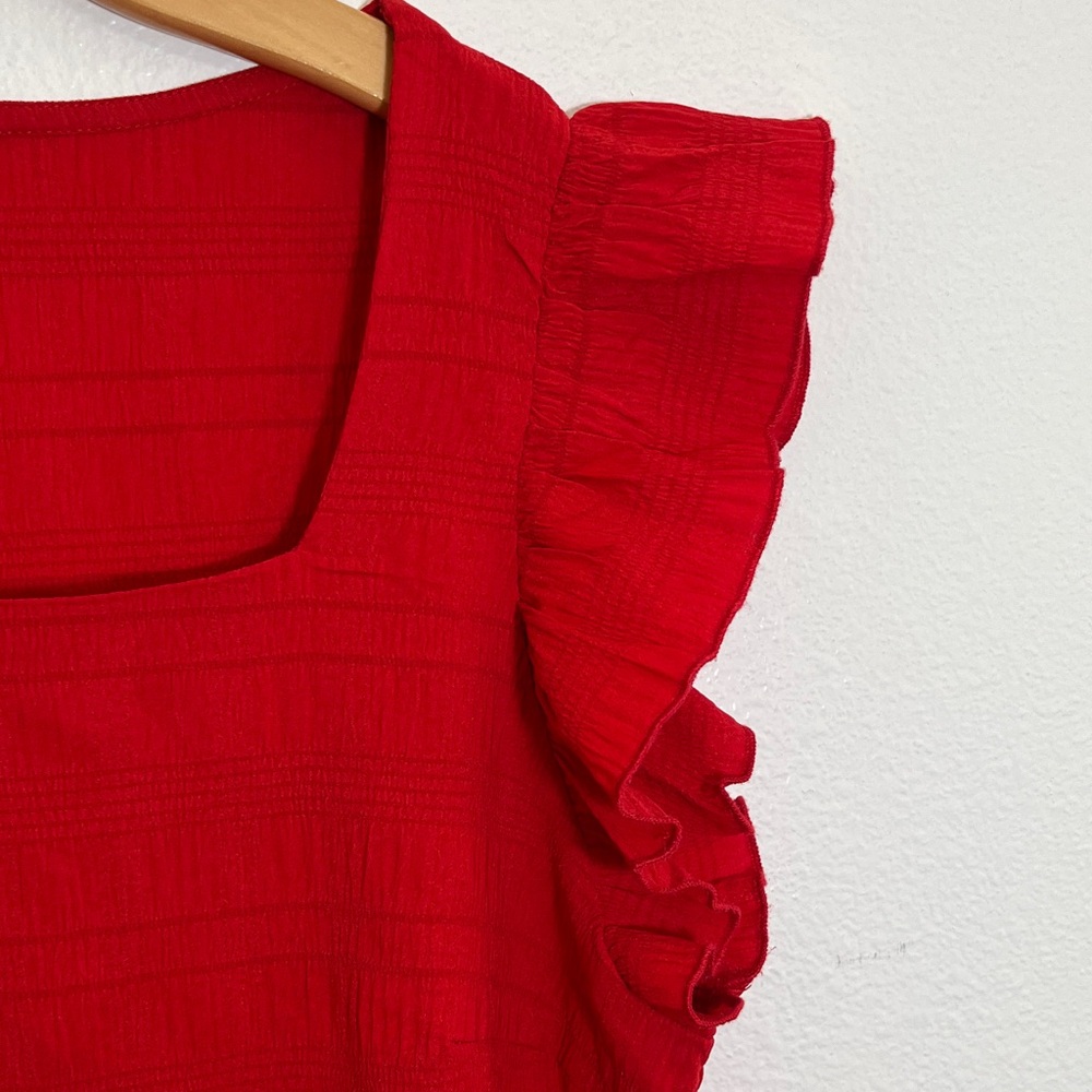 Shein Vibrant Red Ruffle Office Holiday Blouse - Picture 4 of 8